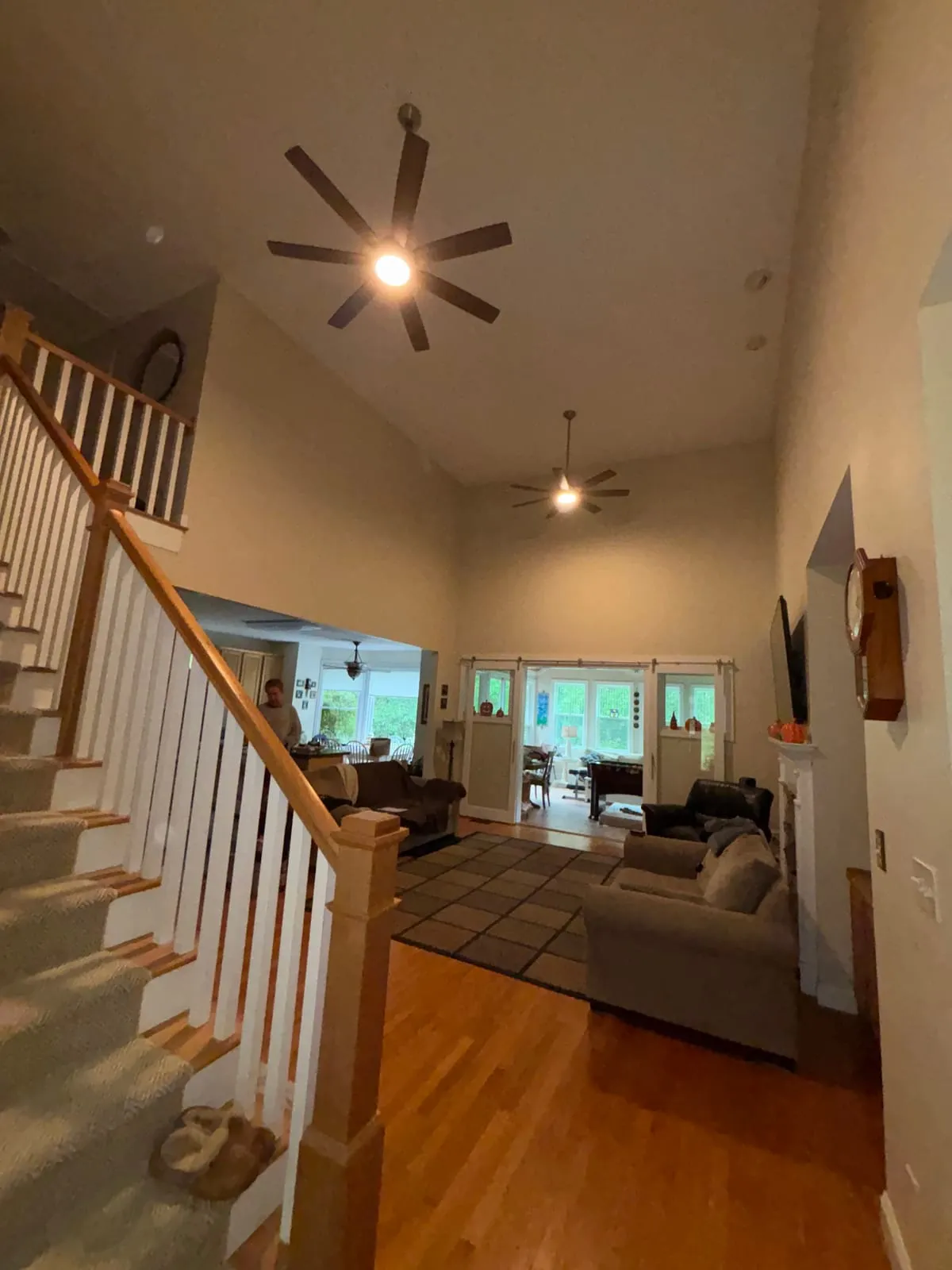 Ceiling fans installed 16 and 18 feet up